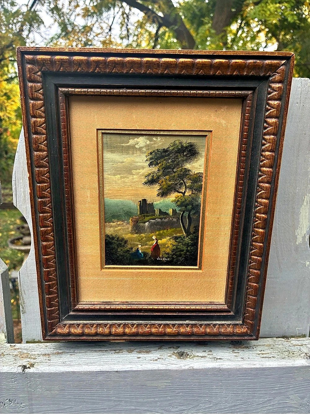 Old Van Holt Oil Miniature landscape painting  Castle